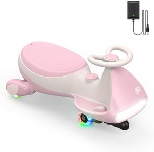FanttikRide 12V N7 Pro Electric Wiggle Car with Pedal, Rechargeable Battery, 2 in 1 Swing Car, 2 Speed Ride On Toy, Anti-Rollover, Flashing Wheels, Bluetooth, for Ages 3 and Up, 150 Lbs,Pinkish White