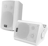 Wall Mount Home Speaker System - Active + Passive Pair Wireless Bluetooth Compatible Indoor / Outdoor Water-resistant Weatherproof Stereo Sound Speaker Set with AUX IN - Pyle PDWR51BTWT (White)