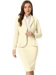 Allegra K Business 2 Piece Suit Set for Women's Long Sleeve Notched Lapel Peplum Blazer Pencil Skirts White Beige Small