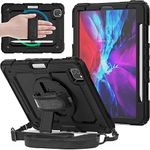 DuraSafe Cases For iPad PRO 11 Inch 1st 2nd 3rd 4th Gen [ Pro 11 1/2 / 3/4 ] A2759 A2435 A2761 A2762 A2377 A2459 A2301 A1980 A1934 A2013 A2228 A2068 A2230 Shock Proof Cover with Shoulder Strap - Black