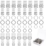 KALIONE 120pcs Bra Strap Hooks for Bikini Halter Swimsuit, Bra Strap Slider Replacement Kit, Metal Bathing Suit Clips Clasp Adjustment Slider for Slip Dress