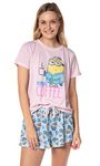 INTIMO Despicable Me Minions Womens' Need Coffee Character Sleep Pajama Set Shorts (Medium)