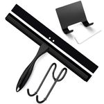 Shower Squeegee for Glass Doors, 12 Inches Bathroom Squeegee with Spare Silicone Blade, Shower Door Hook and Adhesive Hook, Stainless Steel Bathroom Squeegee for Mirror Window (12in-Black-1 Pack)