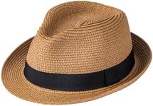 DressVoguer Straw Fedora Hat for Women Men Short Brim Panama Hat Roll Up Trilby Summer Beach Sun Hat UPF 50+, Khaki, Medium