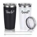 Aunt Uncle Gifts, Aunt and Uncle Travel Tumbler Set of 2, Christmas Birthday Gifts for Aunt Uncle form Nephew and Niece, 20 Oz Stainless Steel Insulated Travel Tumbler with Lid, Black and White