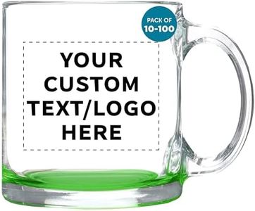 DISCOUNT PROMOS Custom Clear Glass Coffee Mugs 13 oz. Set of 10/50/100, Personalized Bulk Pack - Perfect for Coffee, Tea, Espresso, Hot Cocoa, Other Beverages - Green Bottom