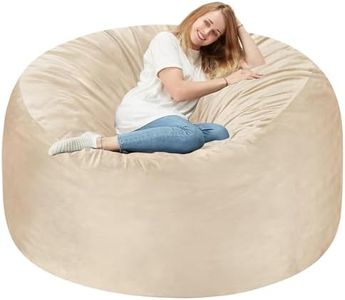 Homguava 5FT Bean Bag Chair Giant BeanBag with Memory Foam Filled, Comfy Bean Bag Chairs for Adults, Adult Bean Bag Chair with Dutch Velet Cover for Living Room Bedroom(50"x50"x26")-Khaki