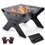 Odoland Camping Fire Pit, Portable Fire Pit for Camping, 2 in 1 Wood Burning Fire pit Grill with Detachable Cooking Grate for Outdoor BBQ, with Carry Bag