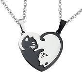 Cat Matching Necklaces Heart Pendant Necklace for Women Men Relationship Friendship Necklaces for 2 Cat Necklace for Couples Best Friends BFF Christmas Birthday Gifts