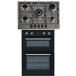 SIA Built In Double Electric Fan Oven & Stainless Steel 70cm 5 Burner Gas Hob