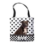 BAGEYOU Personalized Polka Dots Canvas Tote Bags with My Beloved Dog Cute Pitbull Dog Pet Shoulder Bag Double Sided Printing Gift