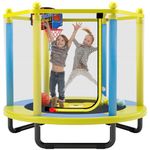 60" Trampoline for Kids, 5FT Indoor Outdoor Trampoline with Enclosure Net, Mini Baby Toddler Trampoline with Basketball Hoop, Recreational Trampolines Birthday Gifts for Children（Yellow）