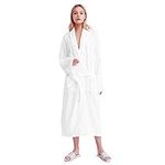 LIVINGbasics Unisex Bathrobe - 100% Terry Cotton Soft Plush Kimono Robe, White, Size M