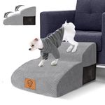 Myiosus Dog Steps for Bed, 2-Steps Dog Ramp for Sofa with Removable Waterproof Cover, High Density Foam Non-Slip Pet Stairs for Small Dogs and Cats, Grey, 55 x 40 x 30cm