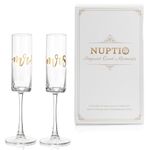 NUPTIO Wedding Gift Champagne Glasses: Set of 2 Mr Mrs Engraved Flutes Prosecco Gold His Hers Personalised Present Clear Couple Groom Bride Engagement Anniversary Valentines Birthday