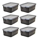 Rubbermaid Roughneck 3 Gallon Storage Totes, Pack of 6, Durable Stackable Storage Containers with Lids, Nestable Plastic Storage Bins for Accessories, Office Supplies, Tool Storage, Black and Grey