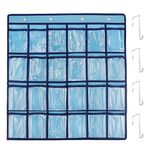 LNQ LUNIQI 24 Clear Classroom Pocket Chart with 4 Pcs Metal Hook,Hanging Storage Bag for Teacher Cell Phones Holder Wall Door Mount Calculator Organizer（Blue）