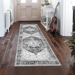 Yamaziot Washable Runner Rug, 2x6 Non-Slip Boho Vintage Hallway Rug Runner with Rubber Backing, Stain Resistant & Low Pile Faux Wool Distressed Carpet Runner for Bedroom, Kitchen, Laundry, Entrance