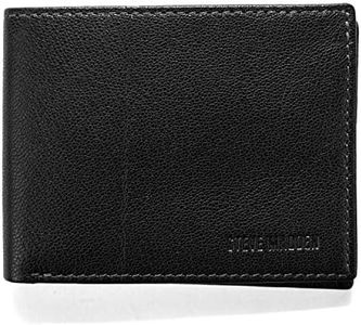 Steve Madden Men's Leather RFID Wallet Extra Capacity Attached Flip Pocket, Black (Smooth Grain), One Size