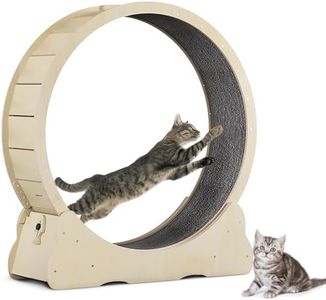 Hibtn Large Cat Exercise Wheel, 43.3in Wooden Treadmill, Cat Running Wheel With Brake, Interactive Toy, Weight Control Machine, Lock & Carpeted