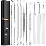 Blackhead Remover Pimple Popping Tool Kit, Boxoyx 10Pcs Professional Pimple Comedone Extractor Popper Tool Acne Removal Kit-Treatment for Pimple, Blackhead, Zit Removing, Forehead,Facial&Nose (Silver)