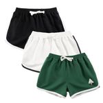 Rolanko Girls Sports Shorts, Cotton Summer Contrast Binding Dolphin Short Pants, Kids Athletic Gym Wear for Running and Dancing, 3 Packs (Green Beige Black, Size: 170, 13-15 Years)