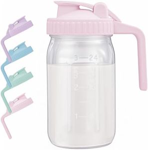 Breast Milk Pitcher with Leak Proof Flip Cap & Pour Spout, 32 oz Wide Mouth Mason Jars for Breast Milk Storage Container, Glass Picther with Lid for Cold Brew Coffee, Sun Tea, Juices, Pink