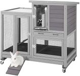 Wooden Rabbit Hutch Guinea Pig Hutch, Bunny Cag Indoor Bunny Hutch with Run Outdoor Rabbit House in Asphalt Roof Small Animal House