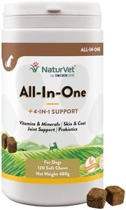 NaturVet All-in-One Dog Supplements with Multivitamin, Minerals & Prebiotics, Boost Immunity & Joint Health, Supports Brain, Heart, Gut, Skin & Coat Care (120 Chews)