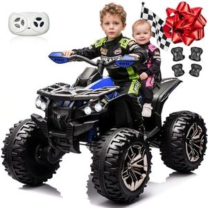 JOYRACER 24V Kids ATV 4 Wheeler, 4x4 Ride On Toys Car w/ 800W Motors, 9AH Battery Powered Car w/Remote Control, Bluetooth, MP3, USB, Spring Suspension, 2-Seater Quad for Boys Girls, Blue