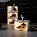 TUSLOT Shoe Boxes Storage Sneaker Display Boxes with Sound-Activated LED Light Clear Plastic Stackable Large Shoe Containers Transparent Shoes Organizer