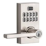 Kwikset 99170-003 SmartCode 917 Keypad Keyless Entry Contemporary Residential Electronic Lever Lock Deadbolt Alternative with Halifax Door Handle and SmartKey Security, Satin Nickel