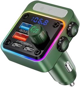 Nulaxy 54W Bluetooth 5.3 Car Adapter with 4 Charging Ports [PD 36W & QC3.0 18W], Wireless Radio FM Transmitter with Deep Bass Player & 5 Colors LED Backlit, Hands-Free Calling - Green