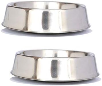 ICONIC PET 2 Pack of 8 Cup Stainless-Steel Non-Skid Pet Bowls for Dog or Cat with Raised Rim Dishwasher Safe Pet Food and Water Bowls - 64 Oz