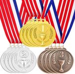 Santme 12PCS Award Medals, Gold Silber Bronze Medals with Neck Ribbons Winner Medals Kids Reward Medal for Sports, Competitions, Party, Olympic Style