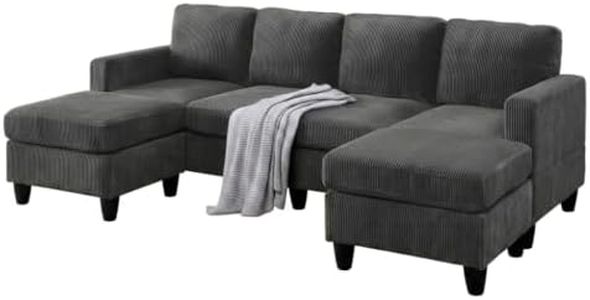 BosomHug Modular Sectional Sofa with Hidden Storage, L-Shape Corduroy Couch for Living Room, Deep Seat Convertible Couch, Grey