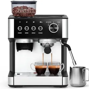 Joy Pebble Espresso Machine with Grinder,20 Bar Expresso Coffee Machines with Milk Frother & 30 Precision Grind Settings, Cappuccino Machine with Removable Water Tank for Cappuccinos or Lattes