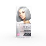 Colour Freedom Metallic Permanent Silver Grey Conditioning Hair Dye. Infused with Shea Butter and Argan Oil for Ultra Glossy Conditioned Hair. 100% grey coverage. By Knight & Wilson.