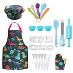 Anpro Complete Kids Cooking and Baking Set - 27 Pcs Includes Aprons for Girls, Chef Hat, Mitt & Utensil to Dress Up Chef Costume Career Role Play for 3-7 Years Boys