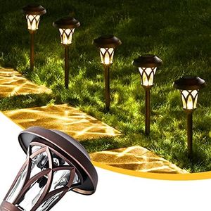 Luci solari del giardino, luci solari per il giardino, 6 pezzi, LED bianco caldo, impermeabile, automatico, alimentato solare, per l'iarda, paesaggio, prato, patio, percorso e strada privata
