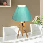 Homesake Wood Tripod Small Table Lamps, Rustic Antique Dimmable Bedside Lamp with Linen Beige Lampshade, Nightstand Lamp for Nursery, Bedroom, Kid Room, Living Room, Aqua Blue (Turquouise)