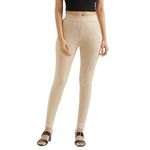 SAADAA 4-Way Stretchable Pants Yoga, Formal, and Regular Skinny High Waist Leggings 2 Deep Pockets Elastic Waistband Durable Interlock Stitching (SDTJBE_XS) Beige