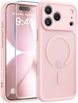 FNTCASE for iPhone 17 Pro Case: Translucent Pink Slim Cases Compatible with MagSafe, Full Camera Protection & Tempered Glass Protector, 14FT Military Grade Drop Tested, Matte Skin-Friendly Cover