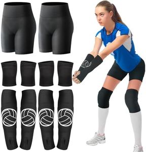 Poen 10 Pcs Volleyball Accessories, Volleyball Shorts Volleyball Knee Pads and Arm Sleeves with Protection Pad Volleyball Spandex Shorts for Women Youth Girls Volleyball Training Dance(Small)