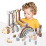 Smartwo Rainbow Stacking Toy for Toddlers' Balance Game, Educational Montessori Wooden Blocks for Kid's Fine Motor Skill, Concentration, and Shape, Size and Color Recognition