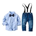 amropi Boy's Clothes Set Checkered Long Sleeve Tops and Jeans Pants 2 Pieces Outfits (Blue,5-6 Years)