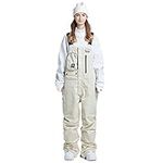 Women and Men's Ski Overalls Waterproof Snow Bibs Ski Pants Windproof Insulated Overalls Pants Outdoor Snowboard Pant Khaki-S