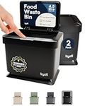 Tydi 4.5L Food Waste Bin with Press-Button Lid (2 Pack) – Compost Bins for Kitchen - Anti-Slip Base and Secure Lid Kitchen Compost – Small Indoor Caddy for Cupboard or Countertop – Black