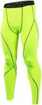 ARSUXEO Men's Compression Tights Running Pants Baselayer Legging K3 Green Size Large