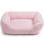 Hollypet Cat Bed Sherpa Fleece Small Dog Bed Pet Bed for Cats and Puppy, Soft Pet Sleeping Bed Breathable Pet Cushion, Light Pink(55 * 45 * 15cm)